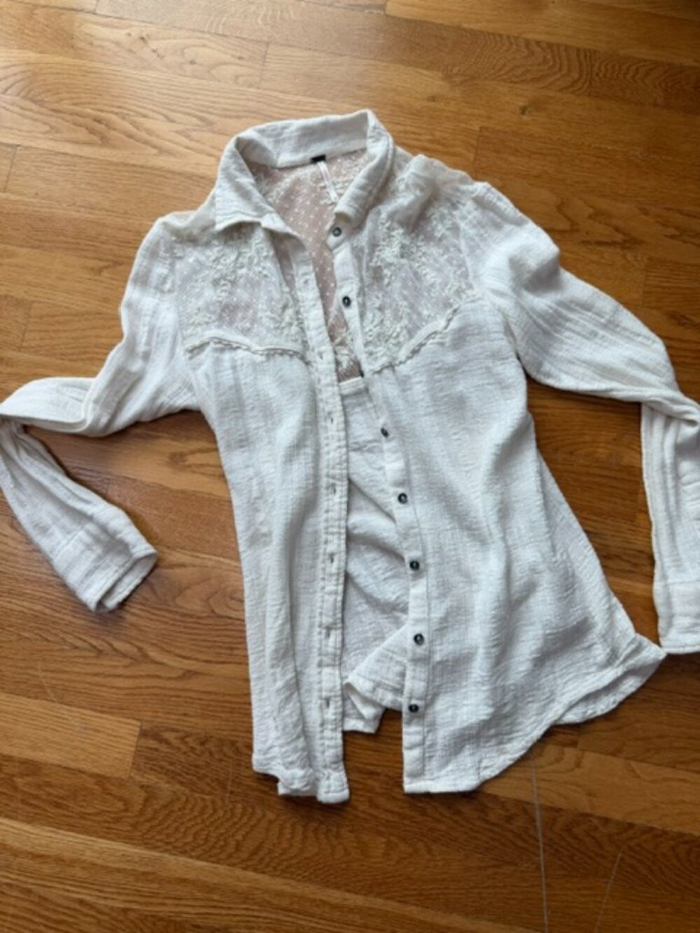 Free People Lace Cream Button Down Boho Lightweight 100% Cotton XS